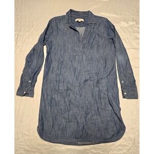 Loft Chambray Shirt Dress Denim 100% Cotton Womens Medium Pockets Collar Preppy